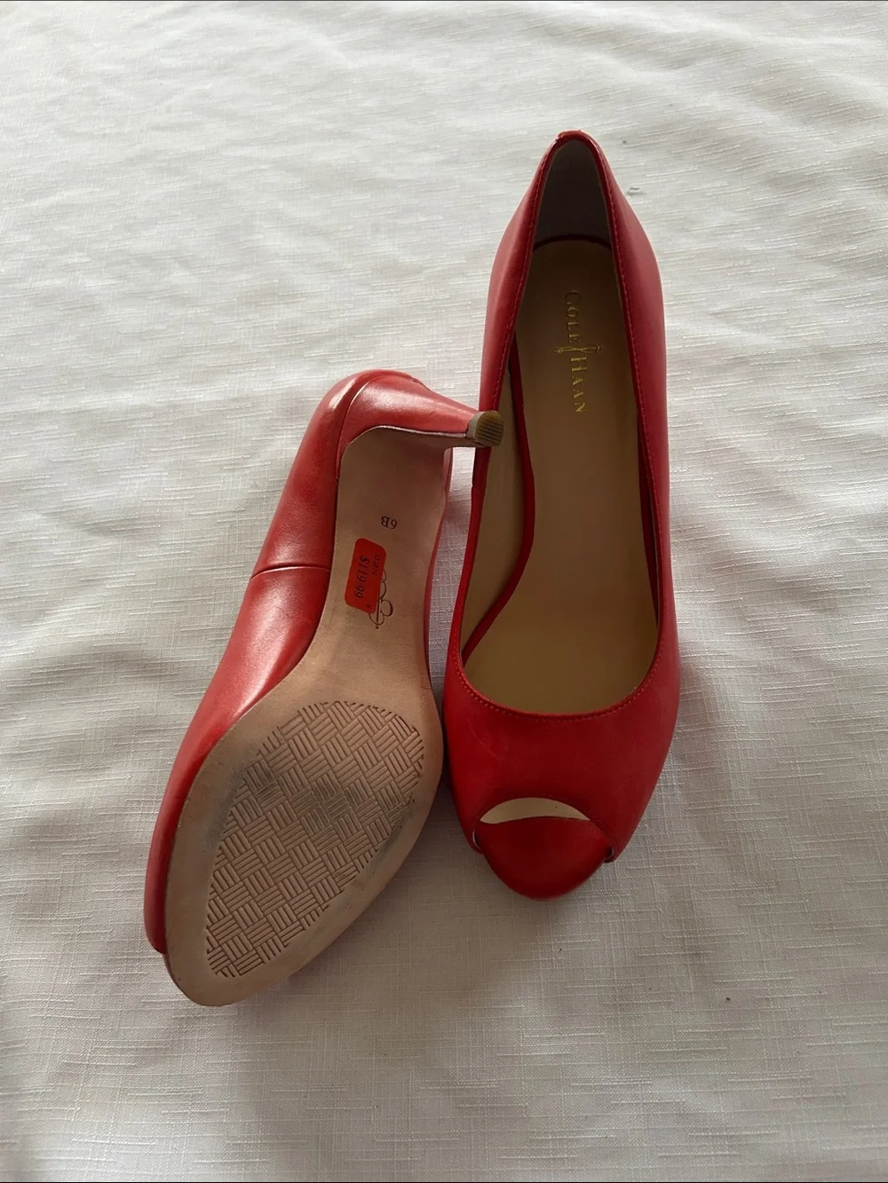 Cole Haan Red Peep-Toe Leather Pumps